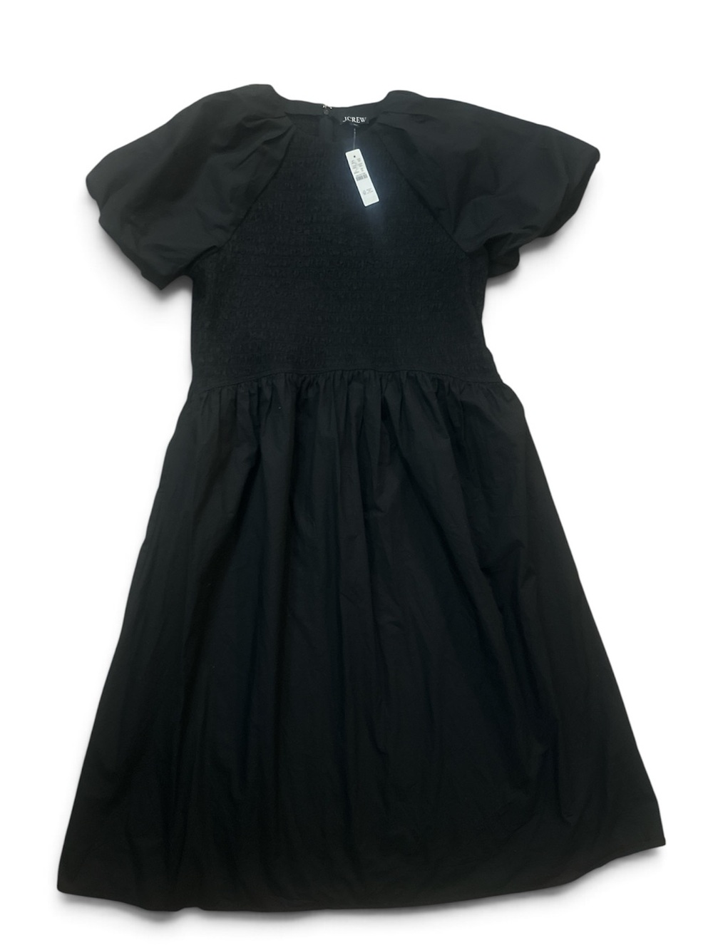 J.Crew Smocked Puff Sleeve Midi Dress Black 2X NWT